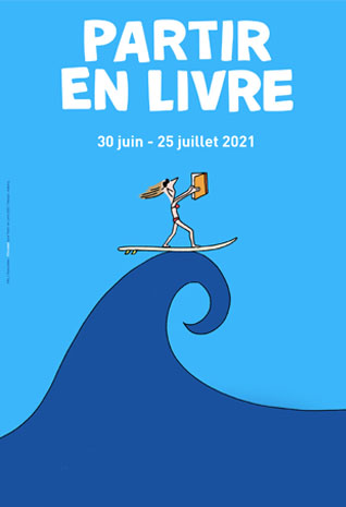 Dessin surfeuse qui lit sur une vague